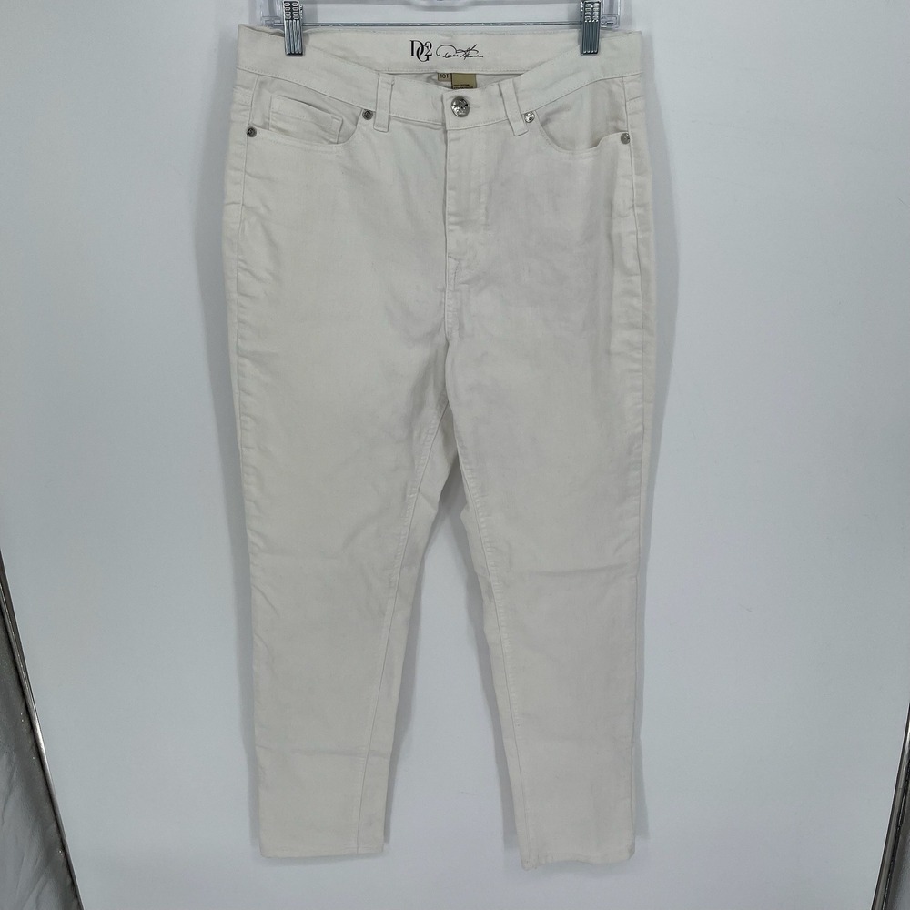 DG2 Diane Gilman Women's White Stretch High Rise‎ Slim Leg Denim Jeans 10T Tall